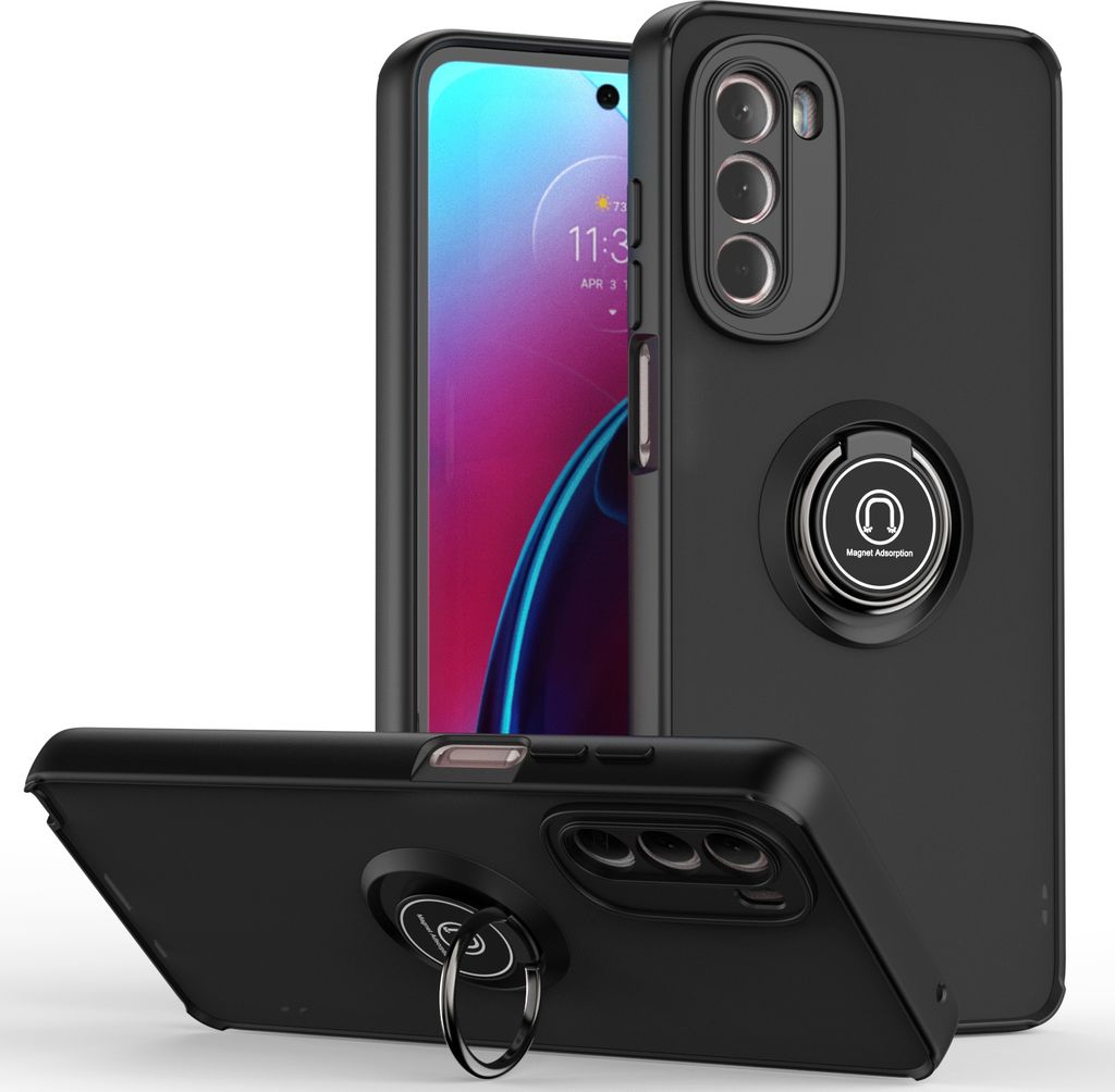 Moto G Stylus 5G 2022 Hülle, Ring Halter Ständer Matte Transluzent TPU Rahmen Stoßfest Schutzhülle für Motorola Moto G Stylus 5G 2022 Schwarz