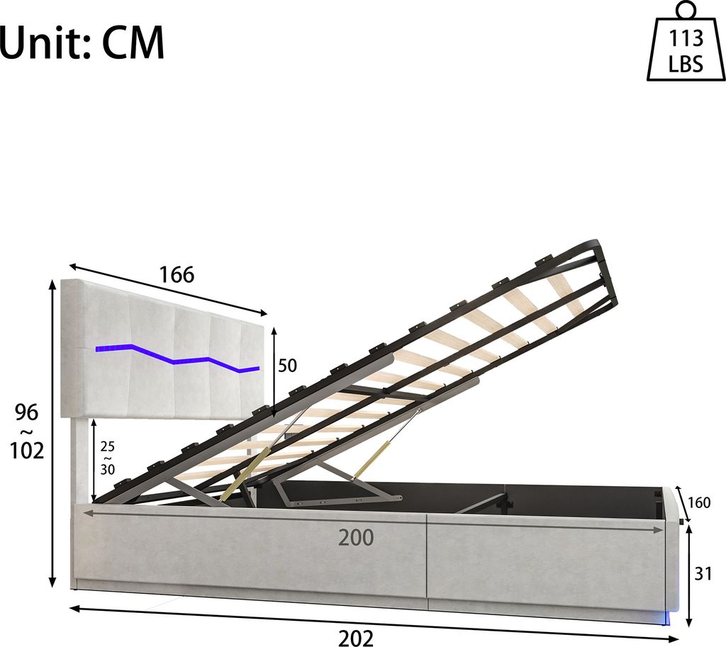 Fortuna Lai čalúnená posteľ 160x200cm s LED diódou a Obrázok produktu 5