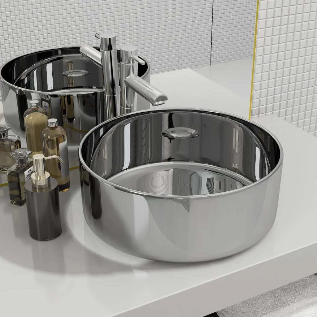 Lavabo Argento Ceramica 40x15 cm: Eleganza Moderna per Bagni di Lusso