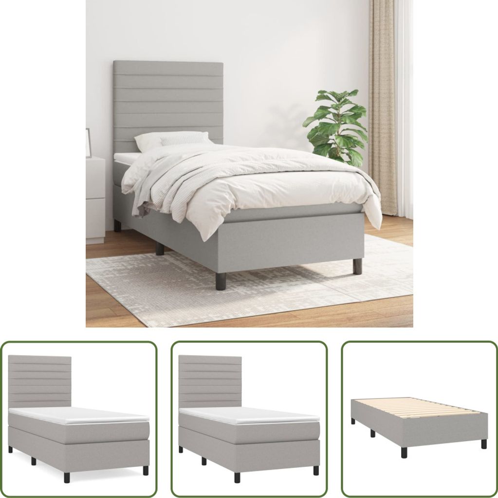 The Living Store Boxspringbett mit Matratze Hellgrau 90x190 cm Stoff