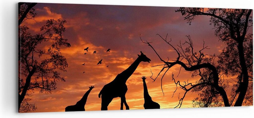 Bild auf Leinwand - Leinwandbild - Giraffe Afrika Sonne Safari - 120x50cm - Wand Bild - Wanddeko - Leinwanddruck - Bilder - Kunstdruck - Wanddekora...