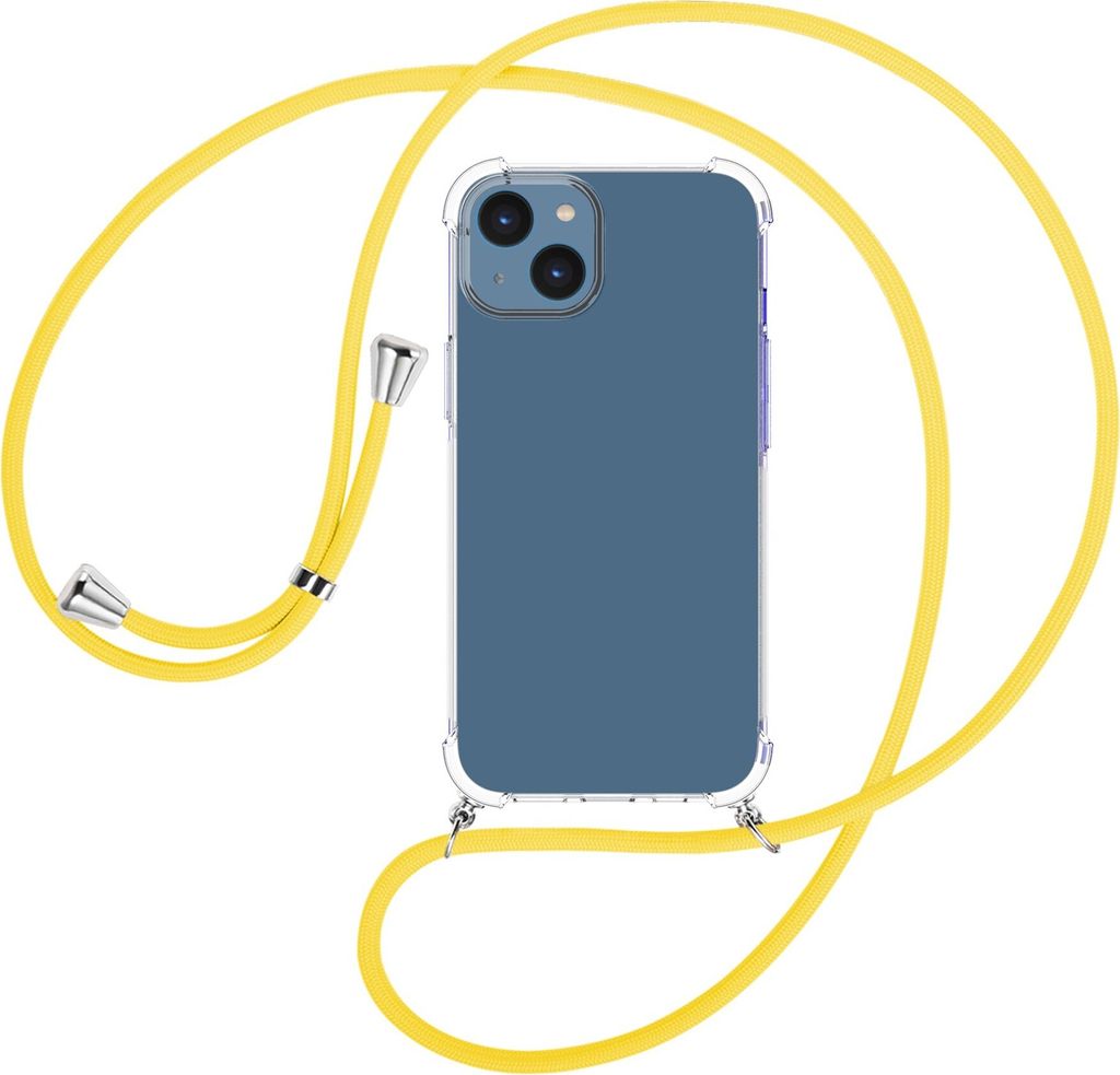 Handykette Backcover-Schutzhülle mit Band (Metall silberfarben) für Apple iPhone 15 - gelb