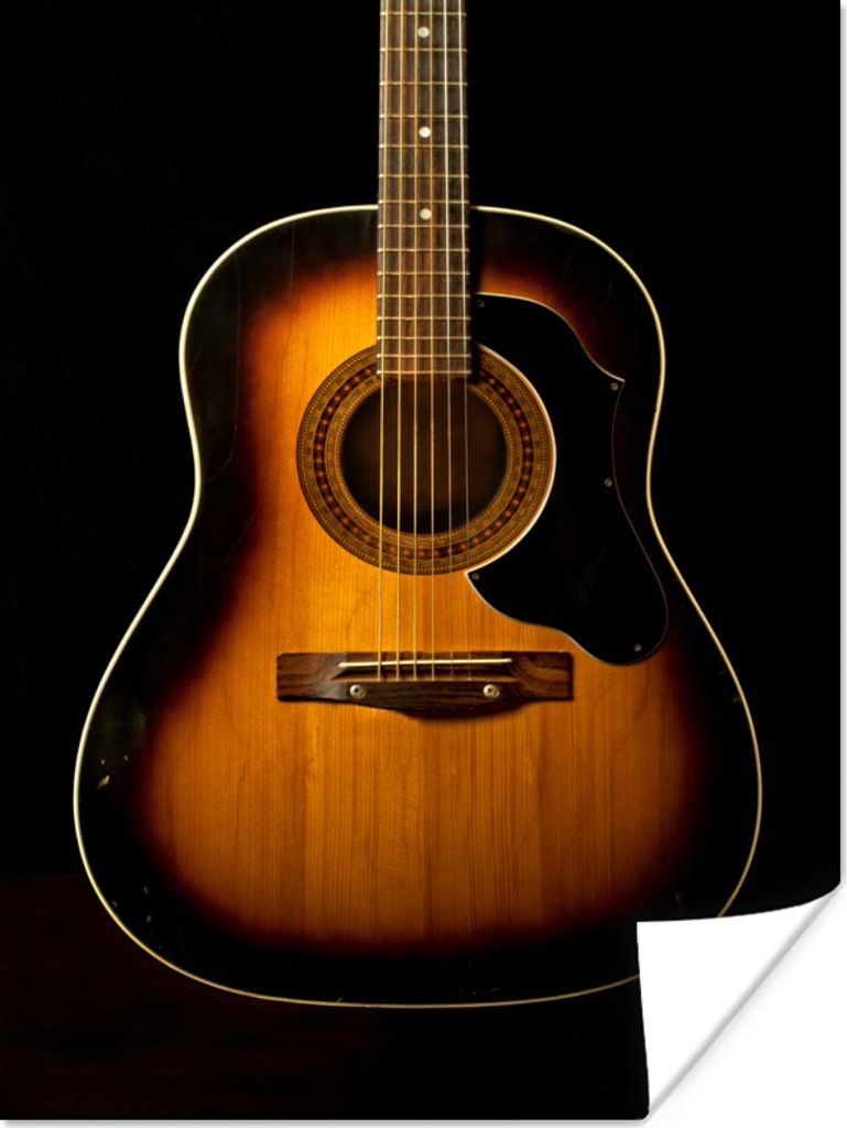 MuchoWow Poster Akustische Gitarre auf schwarzem Hintergrund 120x160 cm - Wandbilder
