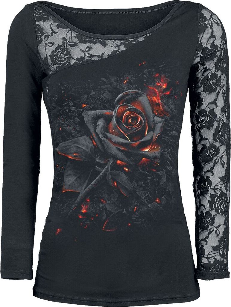 Spiral - Burnt Rose - Lace One Shoulder Top Black XL