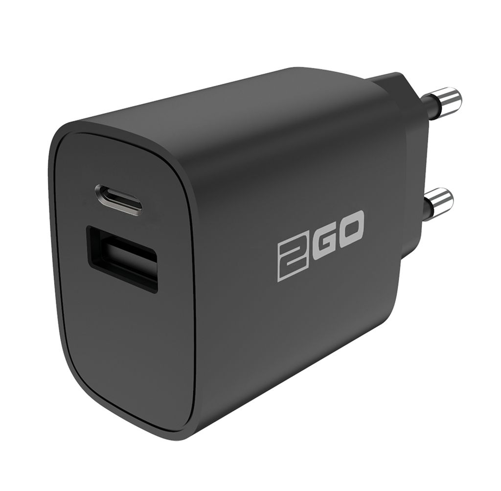 2GO Ladegerät 20W 2-Port 1x USB-A u. 1x USB-C    schwarz Produktbild 