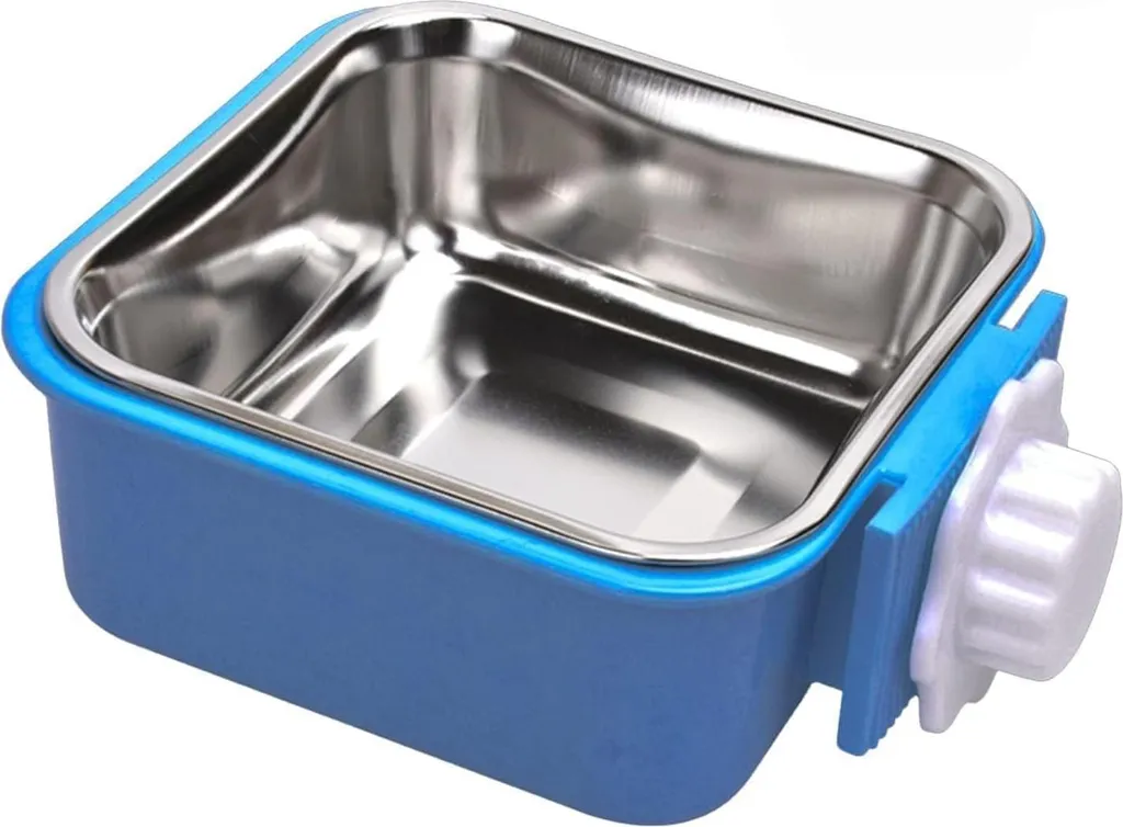 Station de repas suspendue pour cage de chien et chat en inox bleu