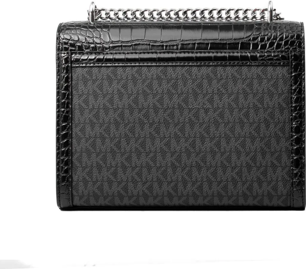 Petit sac besace Michael Kors Whitney en cuir noir et chaîne dorée - 2