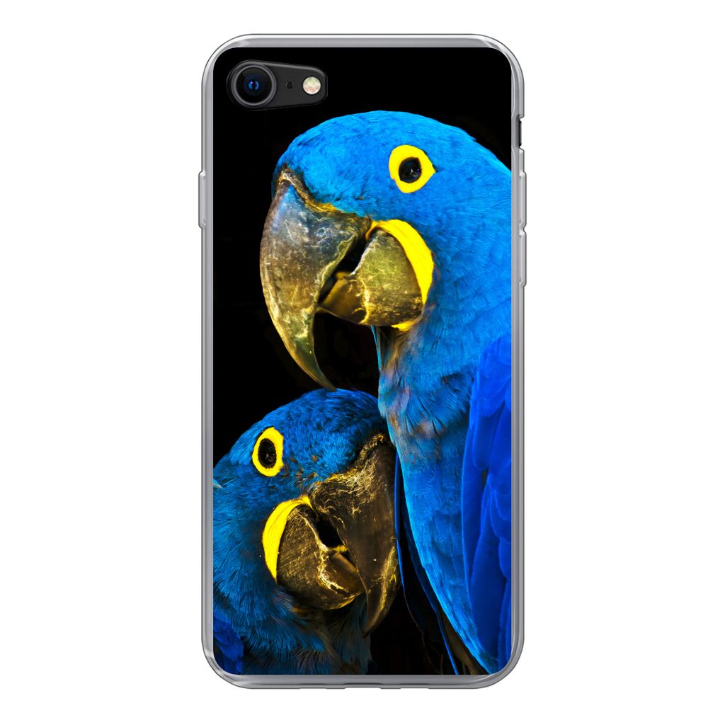 MuchoWow Handyhülle Schutzhülle Hülle für iPhone 7 Papagei - Vogel - Federn - Blau Silikon Softcase Handy Hülle - Kartenhalter