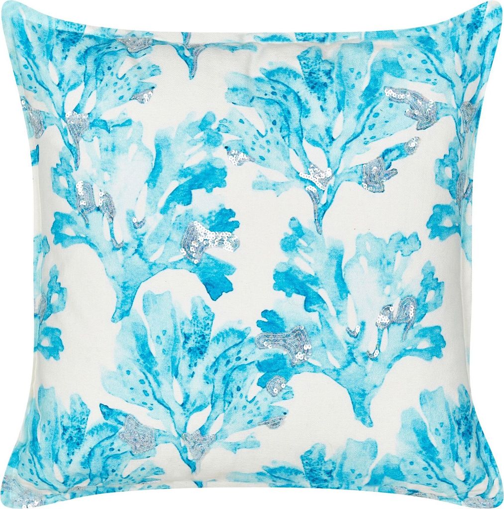 BELIANI Baumwollkissen Weiß und Blau 45 x 45 cm Marine Korallenmuster Quadratisch Polyester Füllung Wohnaccessoires