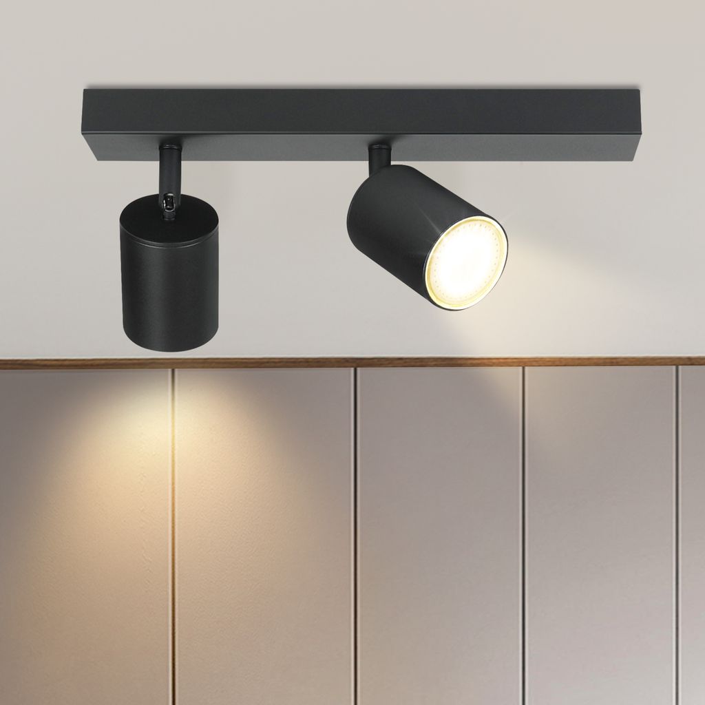 ZMH LED Deckenleuchte Schwarz Deckenstrahler: GU10 Deckenlampe Spots 2 Flammig 330°Schwenkbar Deckenspots Modern Flurlampe Ohne Leuchtmittel