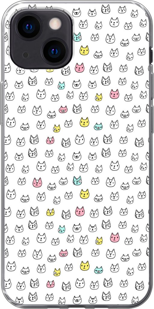 MuchoWow Handyhülle Schutzhülle Hülle für Telefoonhoesje iPhone 13 mini Mädchen - Katze - Haustiere - Muster - Mädchen - Kinder - Kinder Si...