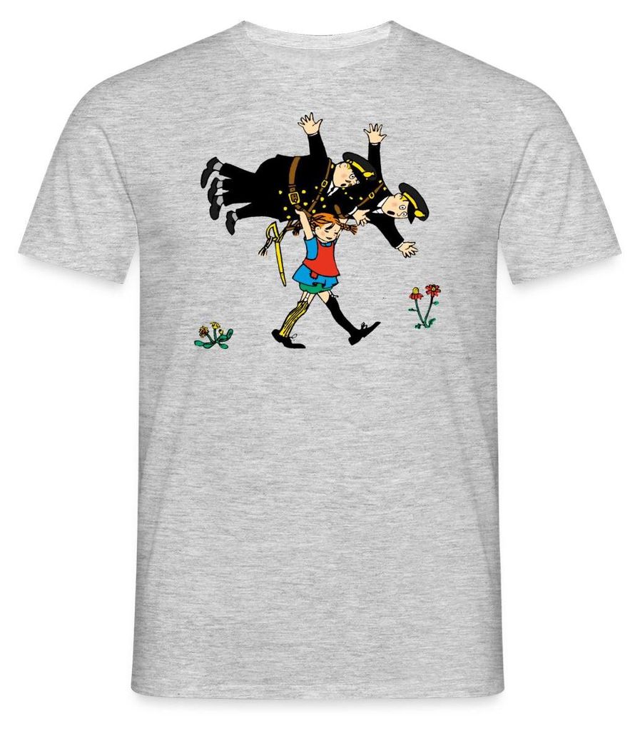 Spreadshirt Pippi Langstrumpf Pippi Und Die Polizei Männer T-Shirt, 4XL, Grau meliert
