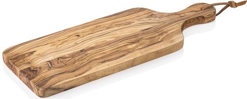 3x Servierbrett mit Griff PURE OLIVE, 30 x 15 cm, Olivenholz mit Lederband