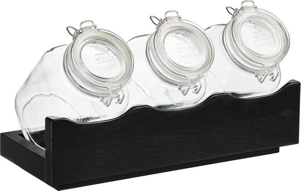 APS 14965 Buffet-Ständer GOOD MORNING, 43 x 17 cm, Höhe 13,5 cm, Buche, massiv, Farbton Wenige, 4-teiliges Set: 1 Holzständer und 3 Gläser