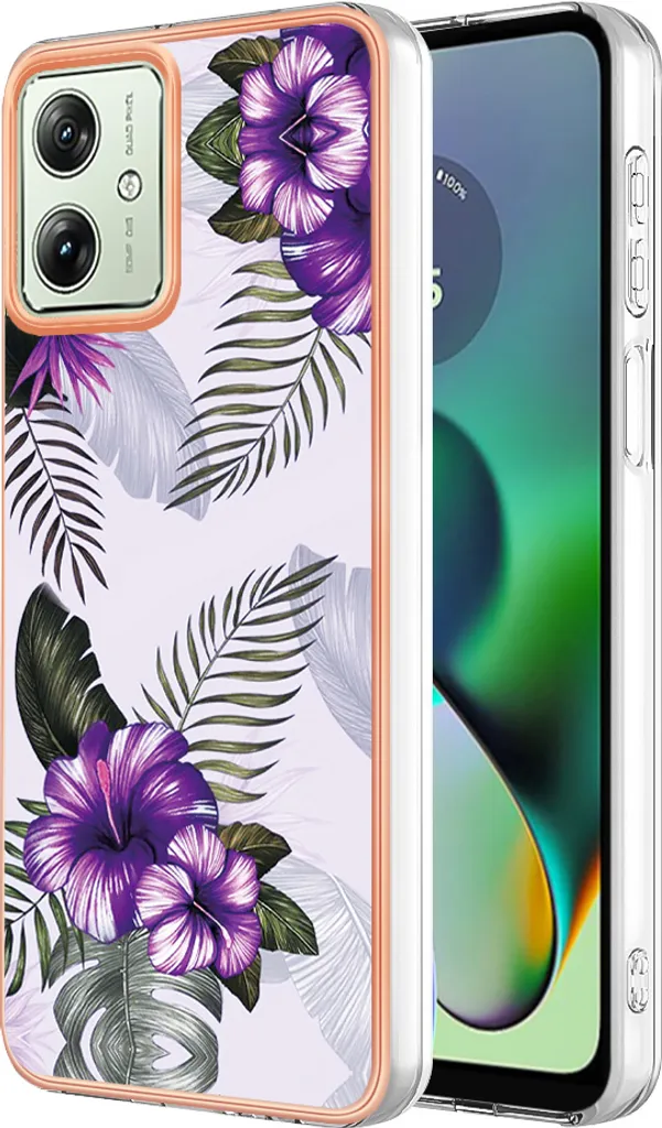 Cover Moto G54 a Prova di Bambino: Silicone Viola Antiurto Fantasia