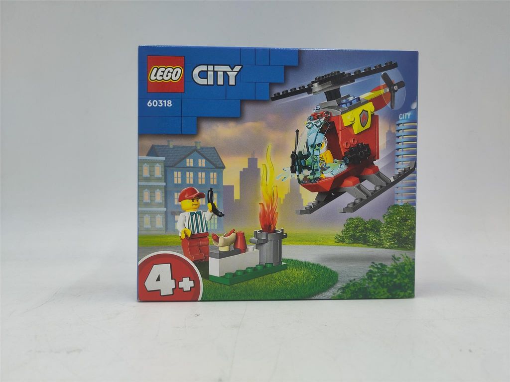 LEGO 60318 City Feuerwehrhubschrauber mit Feuerwehrmann und Produktbild 