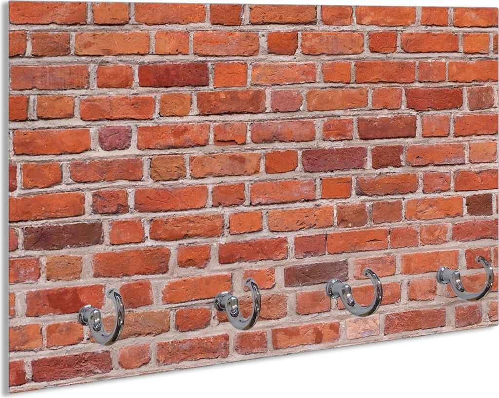 Wallario Handtuchhalter aus Glas, Motiv: Rote Ziegelsteinwand - Backsteine, 30 x 20 cm mit 4 Haken