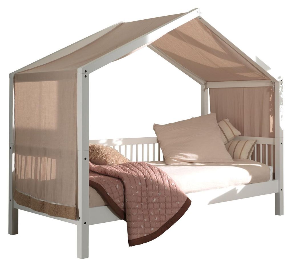 Hausbett 90x200 Keeley Buche Kinder Weiß Massivholz Himmel Komfort