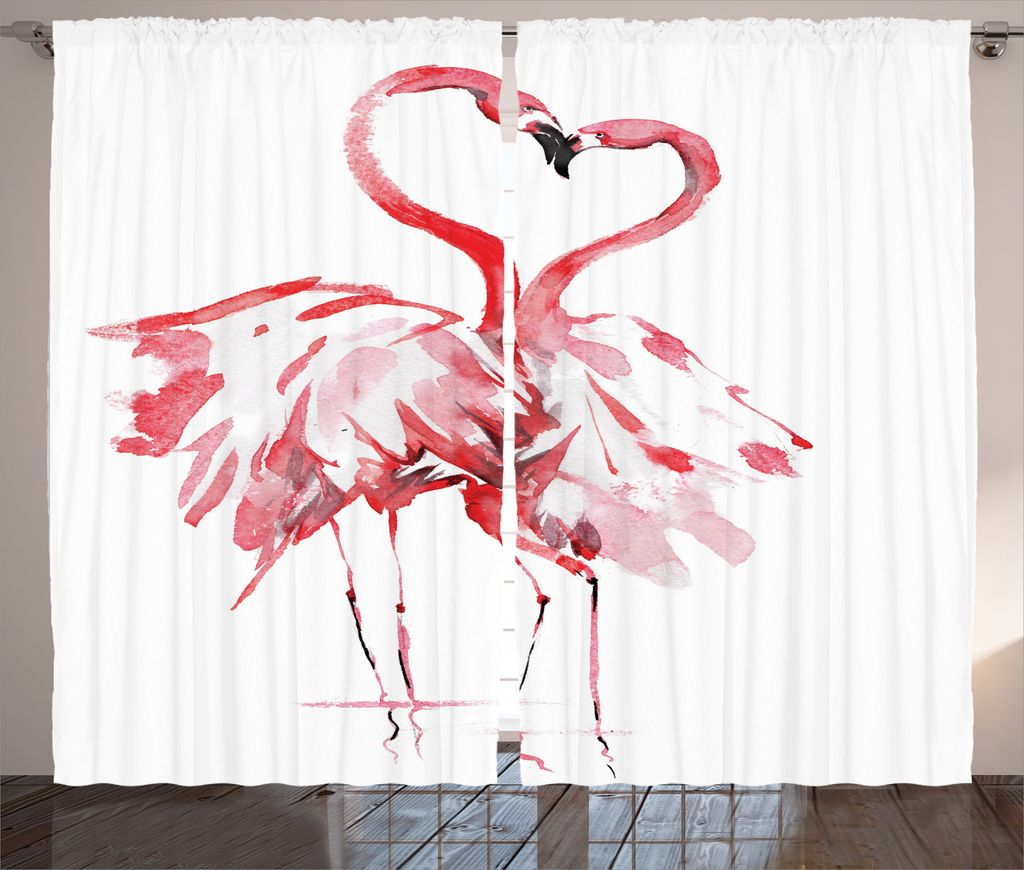 ABAKUHAUS Flamingo Rustikaler Vorhang, Lovers Kissing, Wohnzimmer Universalband Gardinen mit Schlaufen und Haken, 280 x 245 cm, Dunkler Coral Weiß