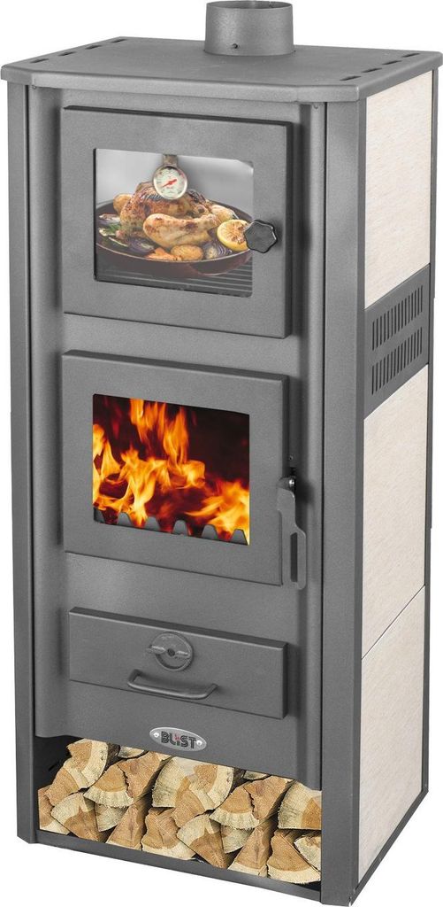 Kaminofen mit Backfach Weiß Holzofen 12,1 kW Kamin Produktbild 