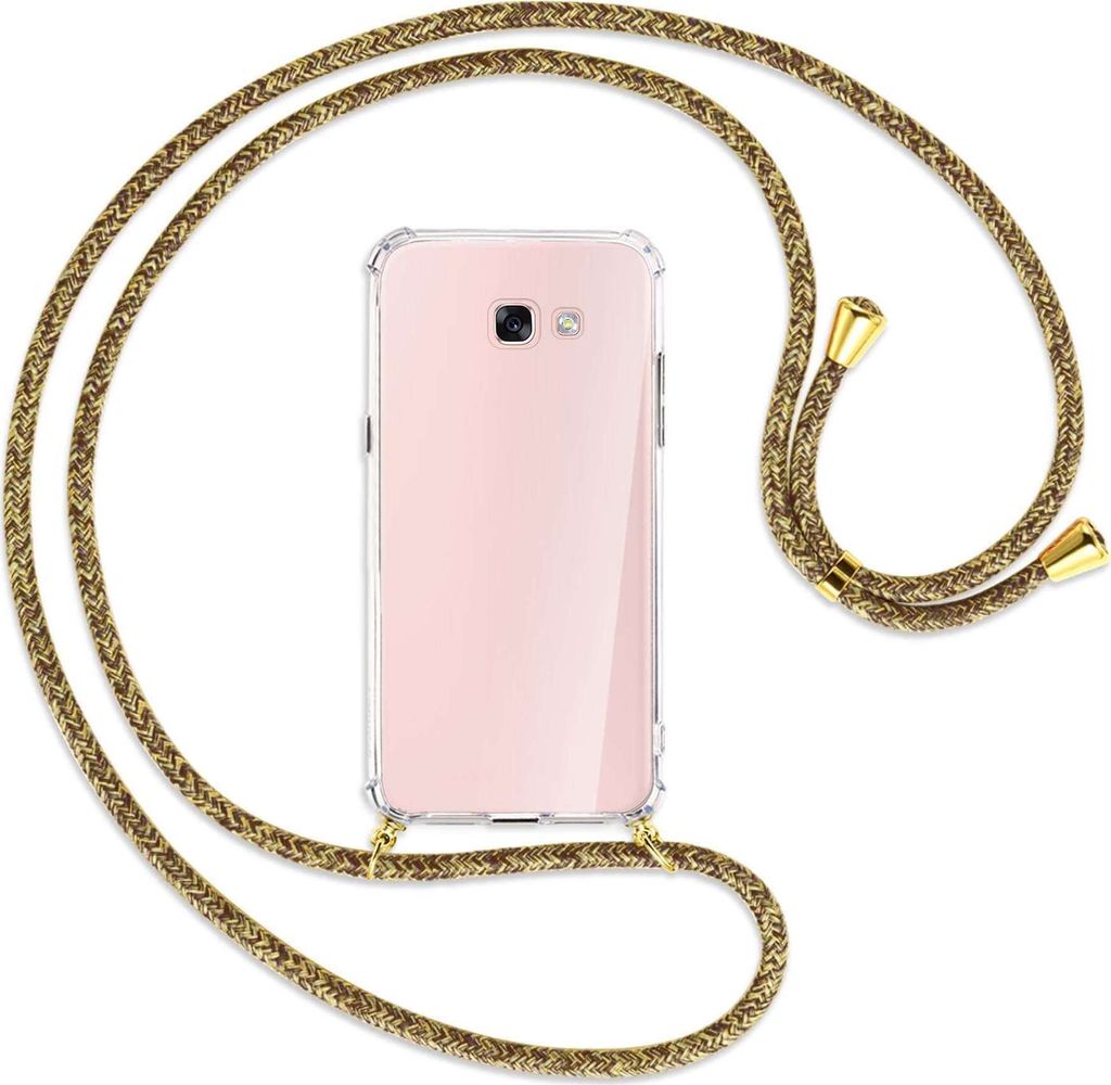 Handykette Backcover-Schutzhülle mit Band (Metall goldfarben) für Samsung Galaxy A7 2017 - braun+beige