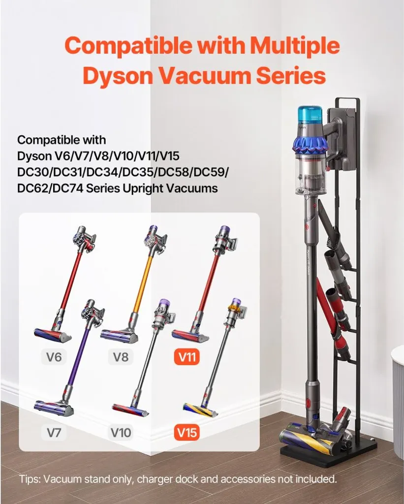 Support aspirateur Dyson avec roues et porte-accessoires universel