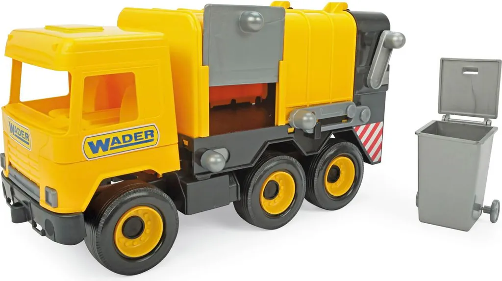 Grand camion poubelle jaune de 42 cm robuste avec benne mobile