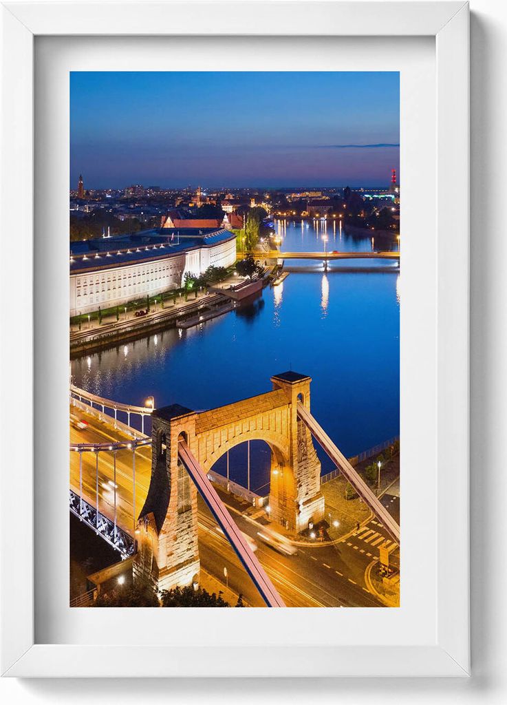 Stadt bei Nacht Wrocław– Wandbild mit Rahmen – Gerahmtes Bild – Wanddekoration – 20x30 cm – Weiß