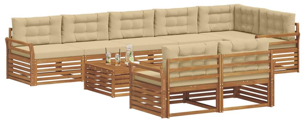 vidaXL Outdoor-Sofagarnitur mit Kissen 9 pcs Natur und Beige