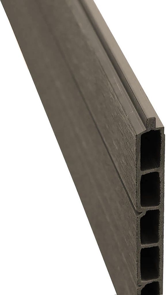 A close-up, angled view of a composite fence panel.