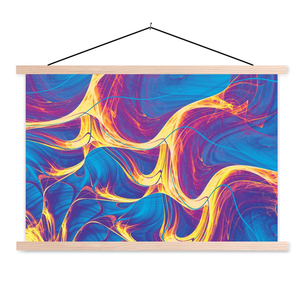 MuchoWow Textilposter Kunst - Golf - Psychedelisch 60x40 cm mit holzfarbenen Rahmen - Bilder