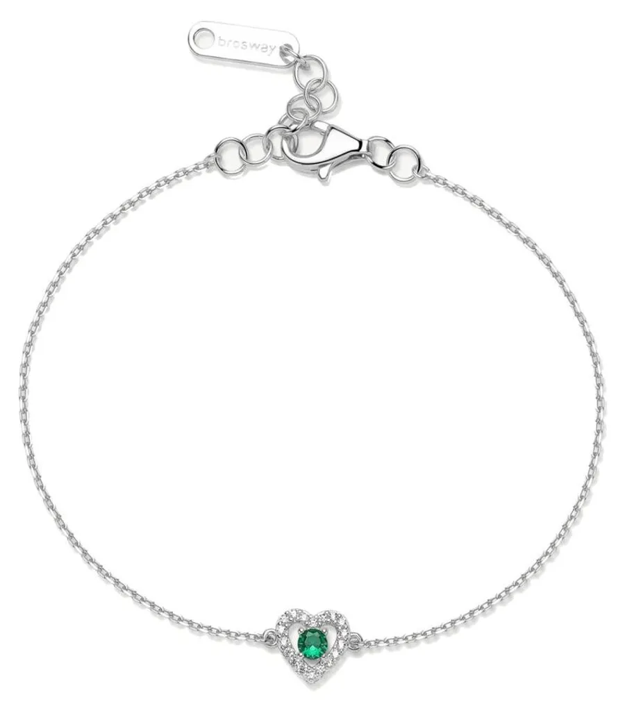 Bracelet chaîne en argent avec pendentif cœur et zircons brillants