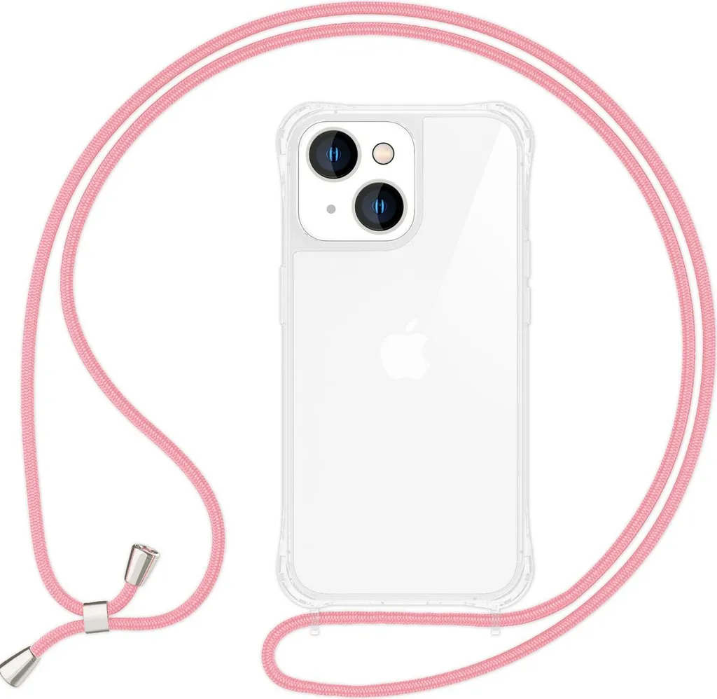 Cover iPhone 15 Plus con Laccio Rosa | Custodia a Tracolla Antiurto
