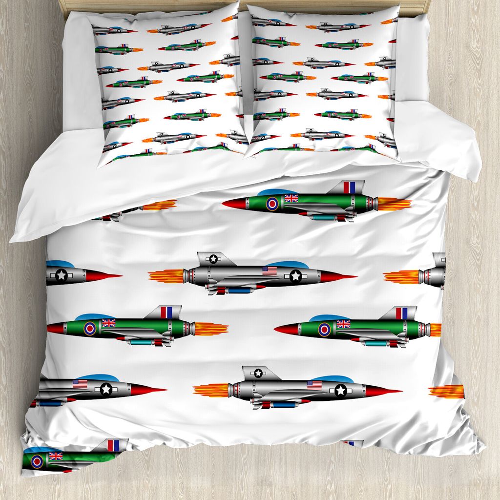 ABAKUHAUS Bunt Bettbezugs Set Für Doppelbetten, Jet-Luftfahrt-Design, Milbensicher Allergiker geeignet mit Kissenbezügen, Multi