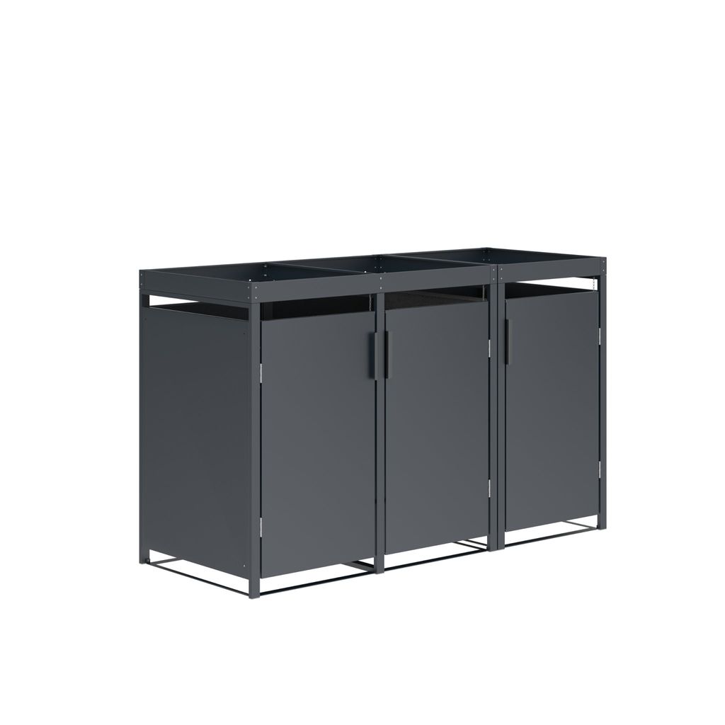 DEGAMO Mülltonnenbox 3er ULM 200x80x124cm mit Pfanzkasten, Stahl anthrazit