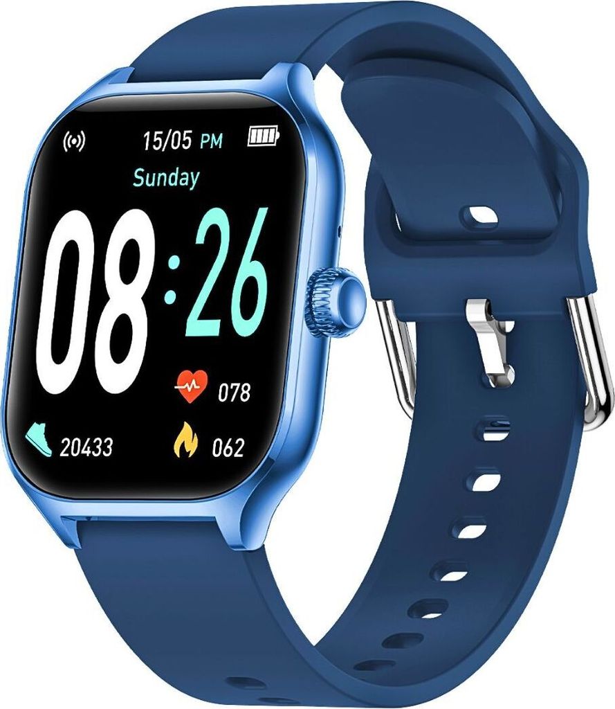 Smartwatch Timor blau mit 2.01 Zoll Display, Herzfrequenz- & Blutdruckmessung, 43x53x12mm