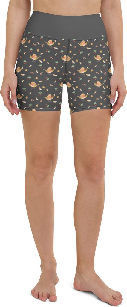 Mr. & Mrs. Panda Yoga Shorts Rotkehlchen Federn Größe XS - Grau - Geschenk, Spruch Motivation, Mut, Sprüche, Yogabekleidung, Sportbekleidung, Vo...