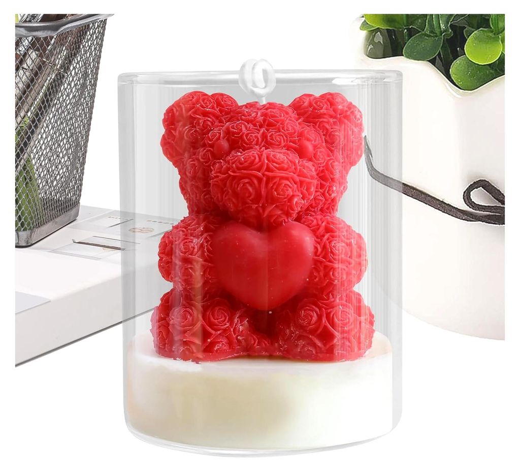 Valentinstag Kerzen | Herzbär Hochzeitsdekoration | Festliche Deko Duftkerzen | Für Partnermahl Schlafzimmer Antrag Wohnzimmer Nachttisch Schmink...