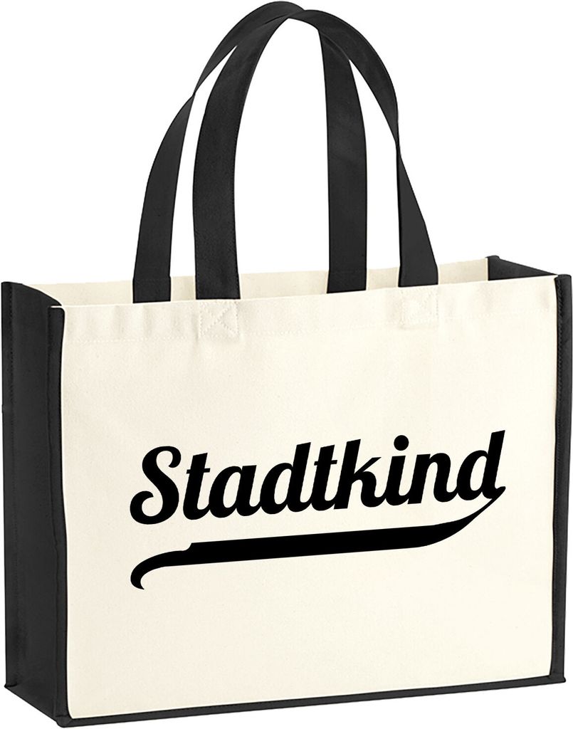 Huuraa Jutetasche Stadtkind Schriftzug 21 Liter Black Jute und Baumwolle Einkaufstasche Geschenkidee