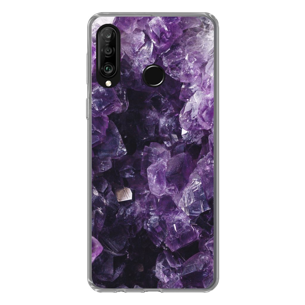 MuchoWow Handyhülle Schutzhülle Hülle für Huawei P30 Lite Amethyst - Edelsteine - Mineralien Silikon Softcase Handy Hülle - Handyhülle
