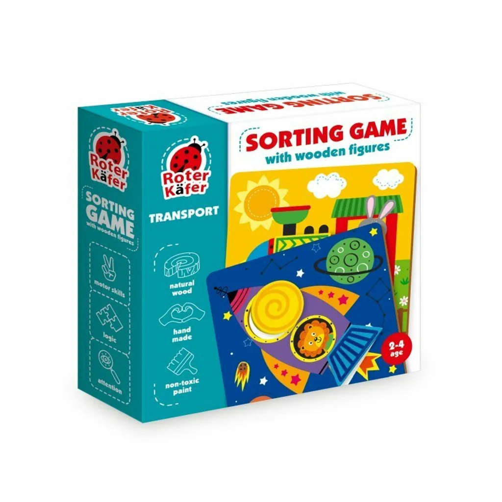 Jeu de tri transport Montessori en bois naturel - 50 pièces colorées
