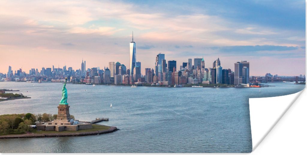 MuchoWow Poster Luftaufnahme der amerikanischen Statue bei Sonnenuntergang in New York 150x75 cm - ohne Rahmen