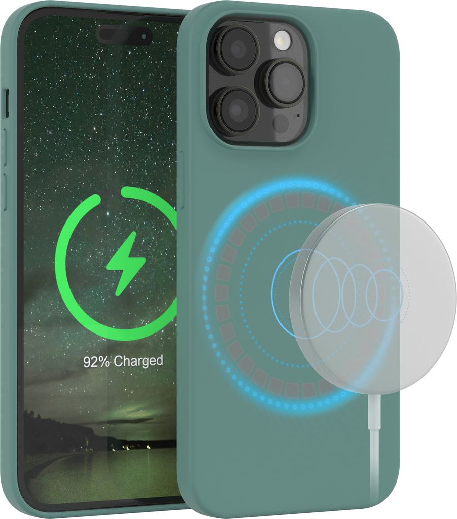 EAZY CASE Silikon MagSafe Handyhülle kompatibel mit Apple iPhone 14 Pro Max Hülle mit Kameraschutz, Silikonhülle, Schutzhülle Grün