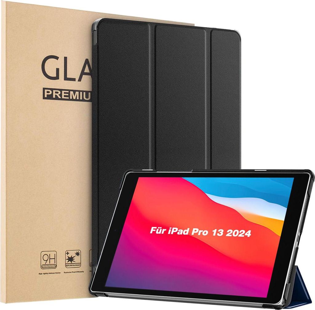 Schutzhülle + 2x 9H Display Glas für Apple iPad Pro 8. Gen (M5) 2025 13 Zoll Cover Case Schutz Tablet Farbe: Schwarz