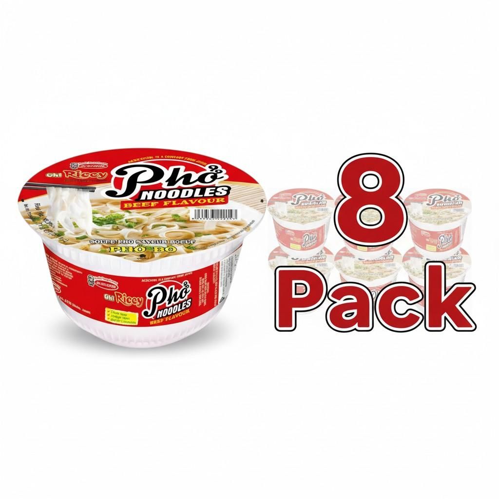 8er-Pack ACECOOK Oh Ricey Instant Reisnudelsuppe Pho Bo Rind CUP 71g