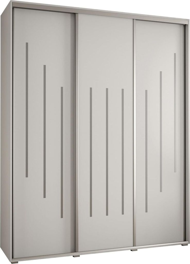 MEBLE KRYSPOL Cannes 8 Schrank mit 3 Schiebetüren - 205,2x190x60 cm - Weiß Weiß Silber