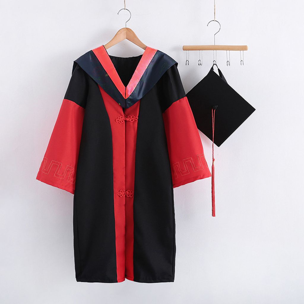 1 Set Abschluss Uniform Anti-deformierte, atmungsaktive Polyester Elegante festliche akademische Uniform für Unisex-Rot ,Größen:M