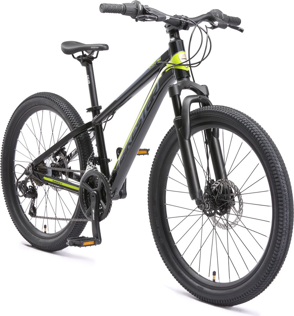BIKESTAR Kinder Jugend Mountainbike 24 Zoll ab 9 Jahre | 21 Gang Hardtail MTB Sport Scheibenbremse Federgabel | Schwarz Grün