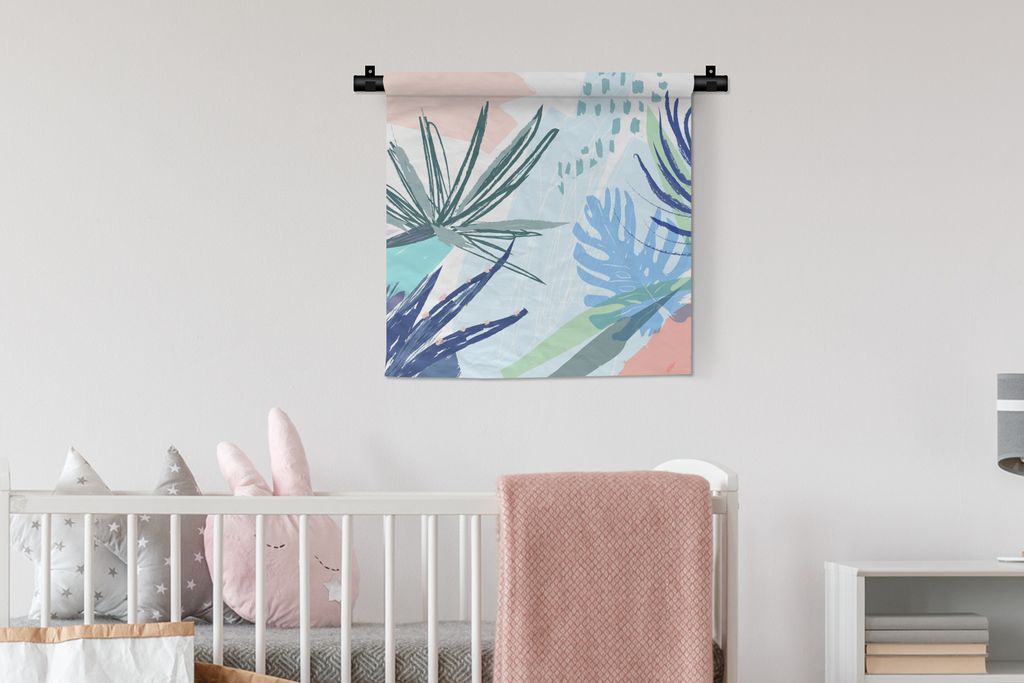 MuchoWow Wandteppich Wandbehang Sommer - Tropisch - Blau - Pflanze 60x60 cm Tapisserie Dekoration Wandtuch - Dekorationen - Wand Decke
