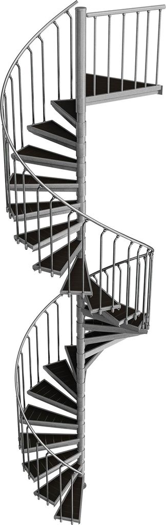 Spindeltreppe Ø 130 cm | Höhen: 432-446 cm | 23 Stufen, ein Podest | WPC-Stufenbelag, Feuerverzinkt